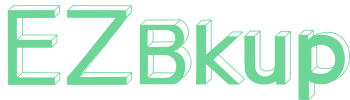 EZ Bkup logo. The letters 'EZ', then 'Bkup' underneath, in somewhat flourescent green.